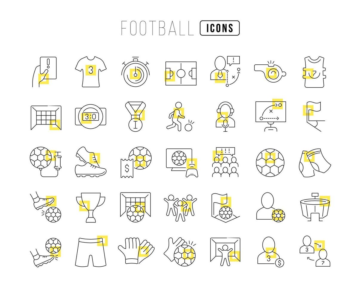 ensemble d'icônes linéaires du football vecteur