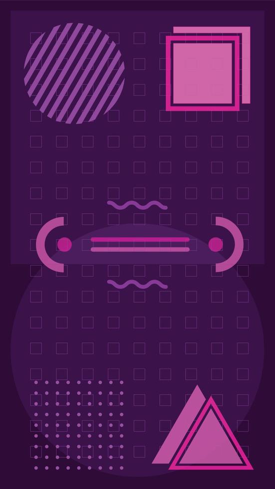 conception de style memphis avec des couleurs pastel violet et violet de fond de carrés et d'autres formes vecteur