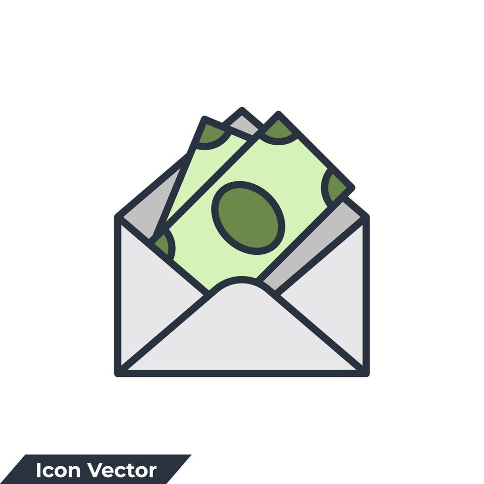 salaire dans l'illustration vectorielle du logo icône enveloppe. billets d'un dollar dans le modèle de symbole d'enveloppe pour la collection de conception graphique et web vecteur