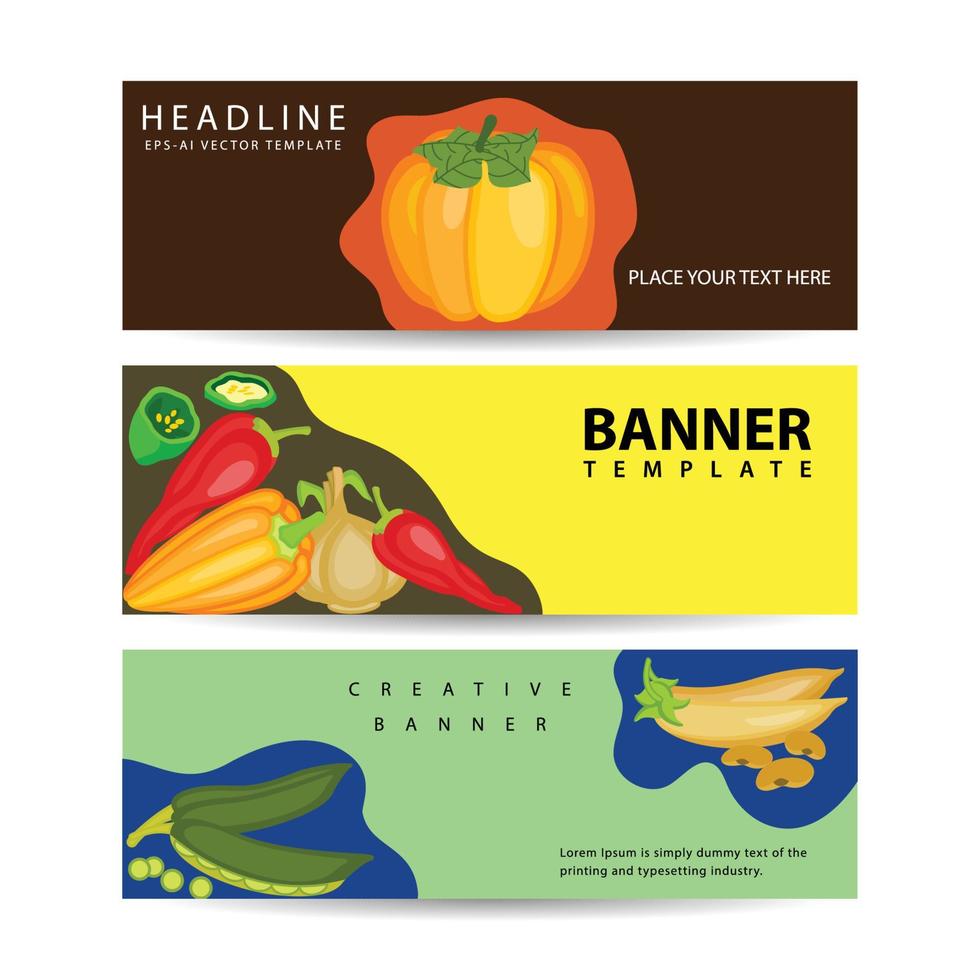 bannière horizontale pour la publicité du festival des récoltes avec des légumes frais. bannière définie illustration vectorielle vecteur