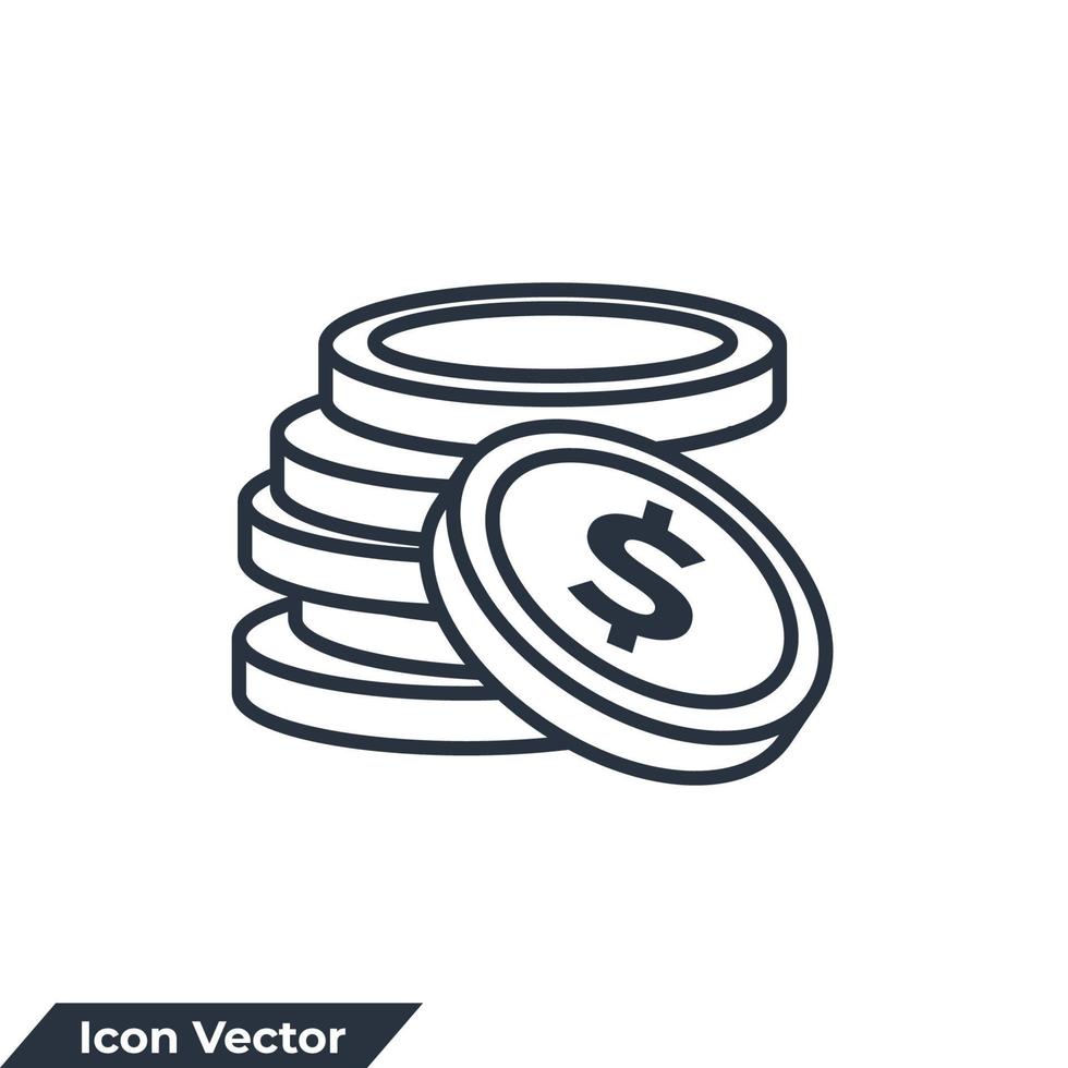 illustration vectorielle de pièce icône logo. modèle de symbole de pièces empilées d'argent pour la collection de conception graphique et web vecteur
