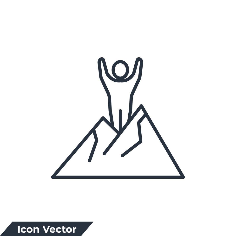 réalisation icône logo illustration vectorielle. homme debout au sommet du modèle de symbole de montagne pour la collection de conception graphique et web vecteur