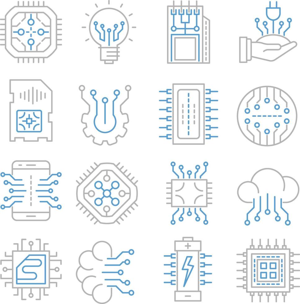 ensemble d'icônes vectorielles liées à l'électronique. contient des icônes telles que la technologie cloud, le composant électronique, le tableau abstrait et plus encore. vecteur