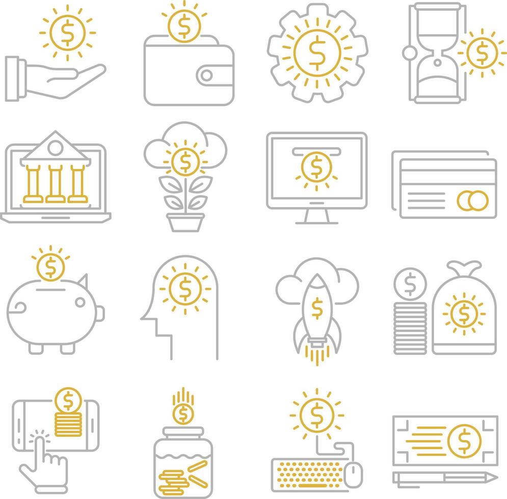 ensemble d'icônes vectorielles liées à l'argent. contient des icônes telles que la croissance, l'épargne, le portefeuille et plus encore. vecteur