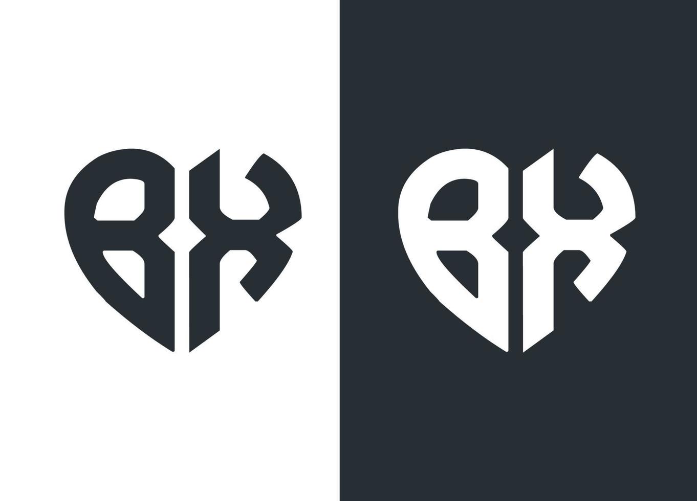 modèle de vecteur de conception de logo de style coeur monogramme bx
