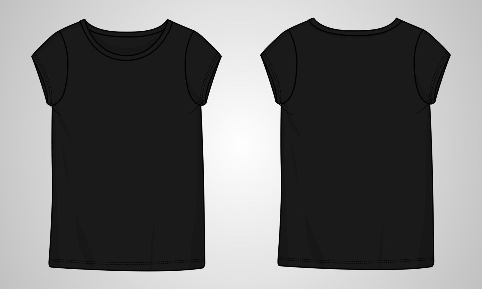 t-shirt à manches courtes en tête plat de mode technique modèle d'illustration vectorielle pour dames vecteur
