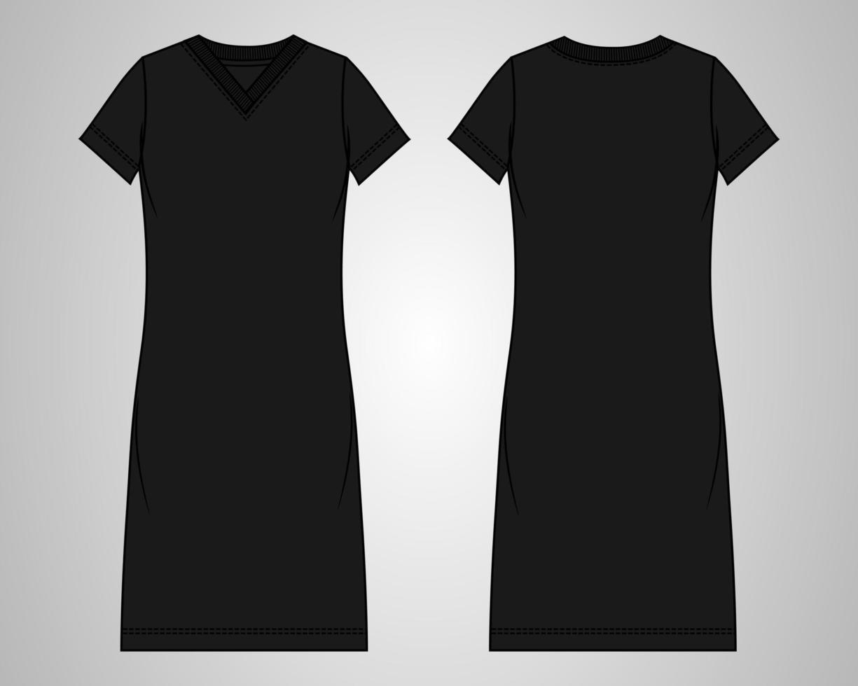 modèle d'illustration vectorielle de conception de robe de longueur de genou à manches longues slim fit pour dames. vecteur