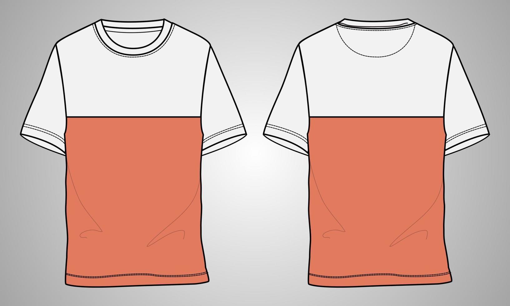 t-shirt à manches courtes mode technique croquis plat modèle d'illustration vectorielle vues avant et arrière vecteur