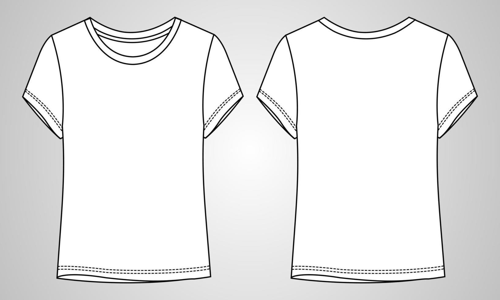 t-shirt à manches courtes en tête plat de mode technique modèle d'illustration vectorielle pour dames vecteur