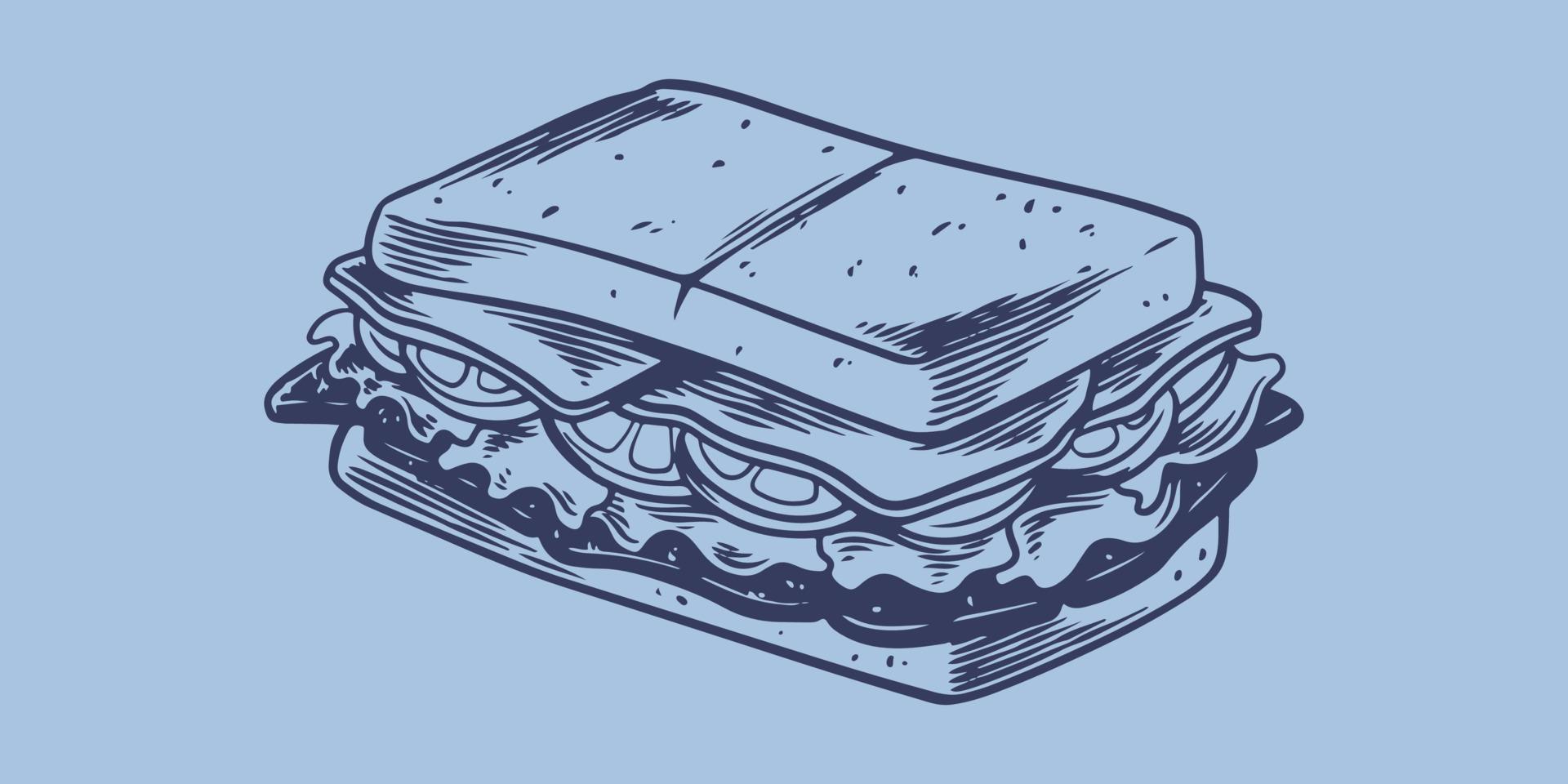 dessin à la main ensemble de restauration rapide de sandwich carré. restaurant de malbouffe vecteur