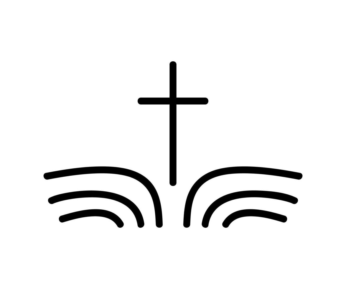 illustration vectorielle du logo chrétien. emblème avec croix et sainte bible. communauté religieuse. élément de design pour affiche, logo, badge, signe vecteur