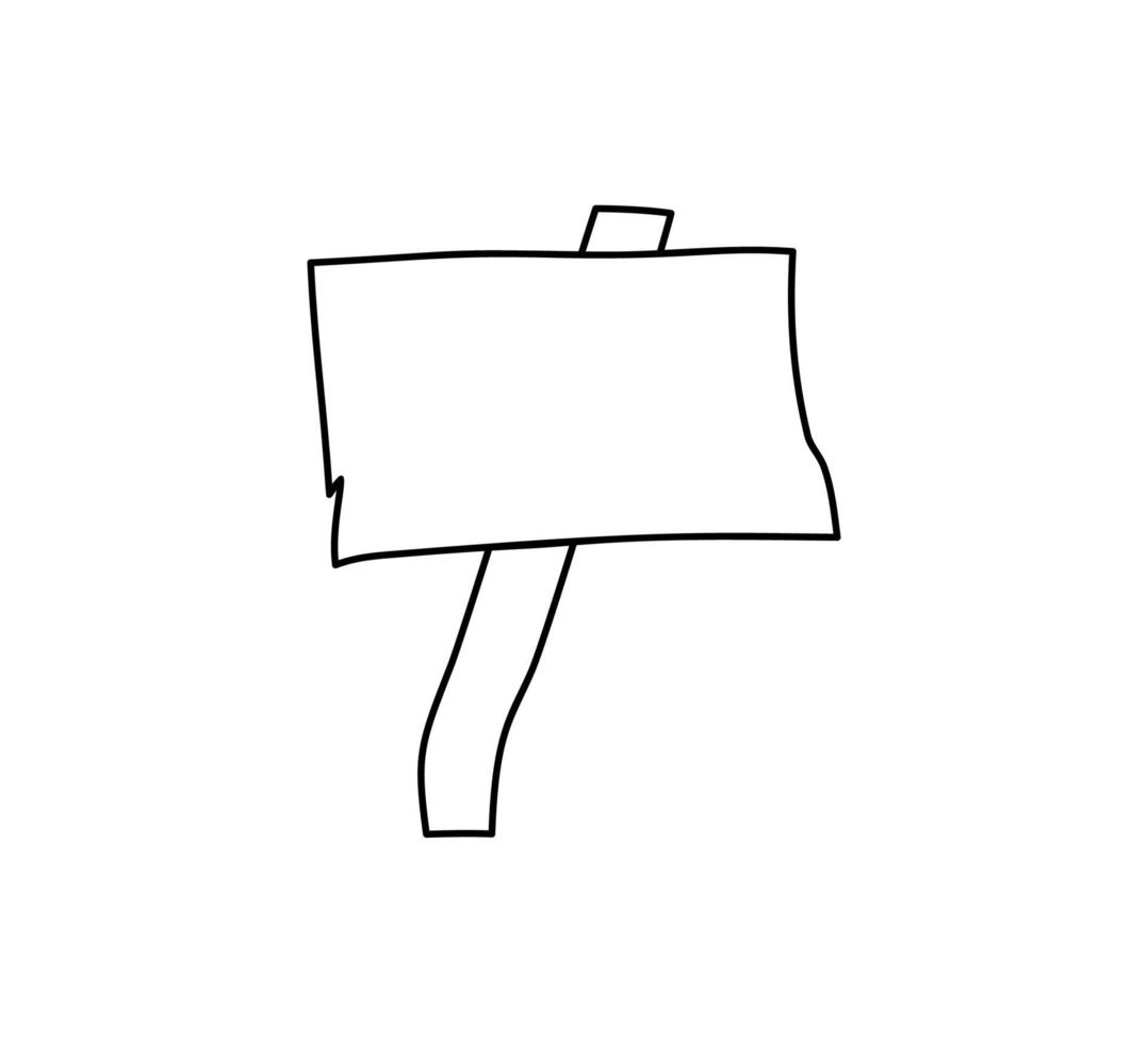 panneau de signalisation dessiné à la main de vecteur en bois. élément monoline avec place pour le texte. illustration bois enseignes planche route style doodle