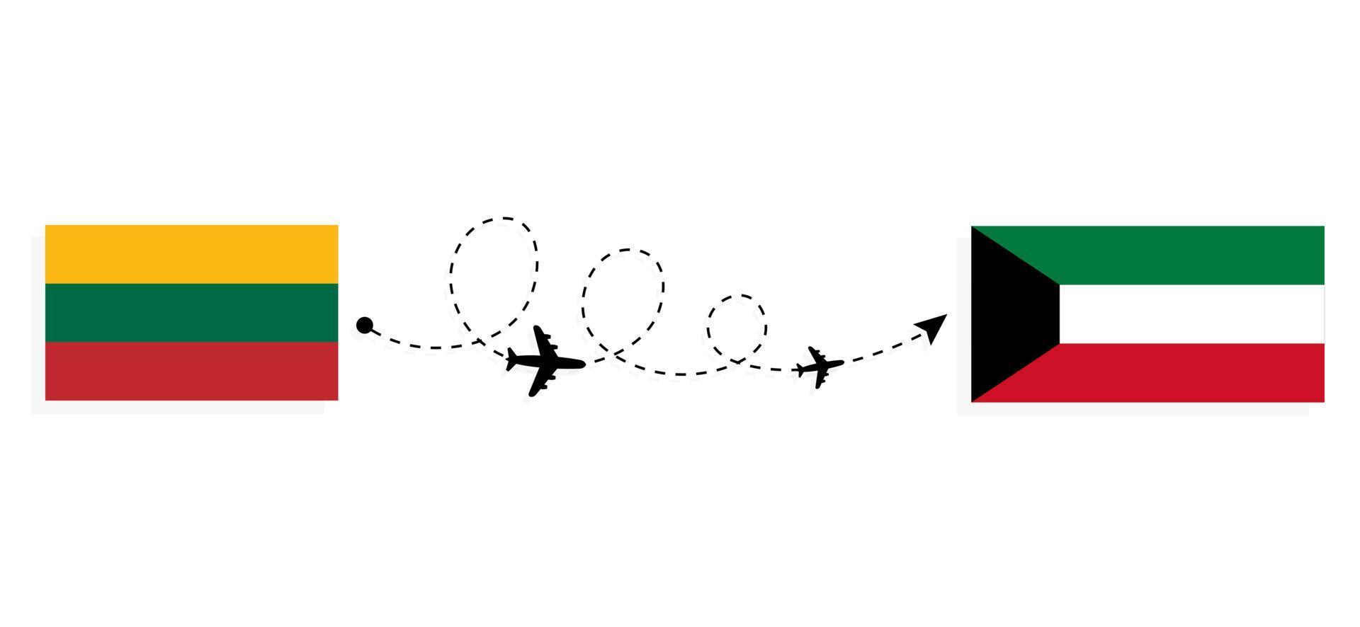 vol et voyage de la lituanie au koweït par concept de voyage en avion de passagers vecteur