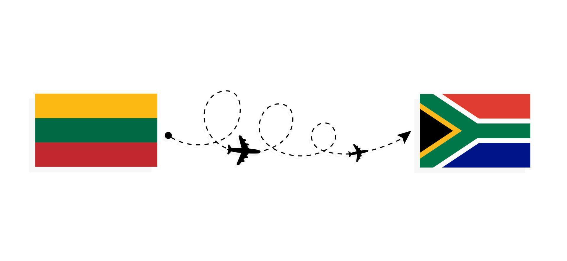 vol et voyage de la lituanie à l'afrique du sud par le concept de voyage en avion de passagers vecteur