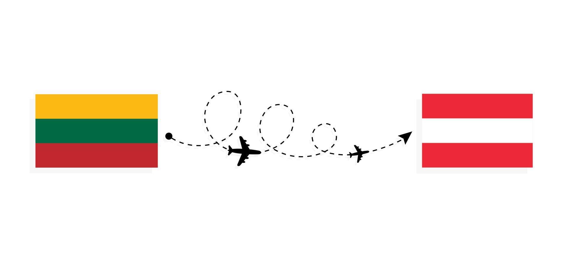 vol et voyage de la lituanie à l'autriche par concept de voyage en avion de passagers vecteur