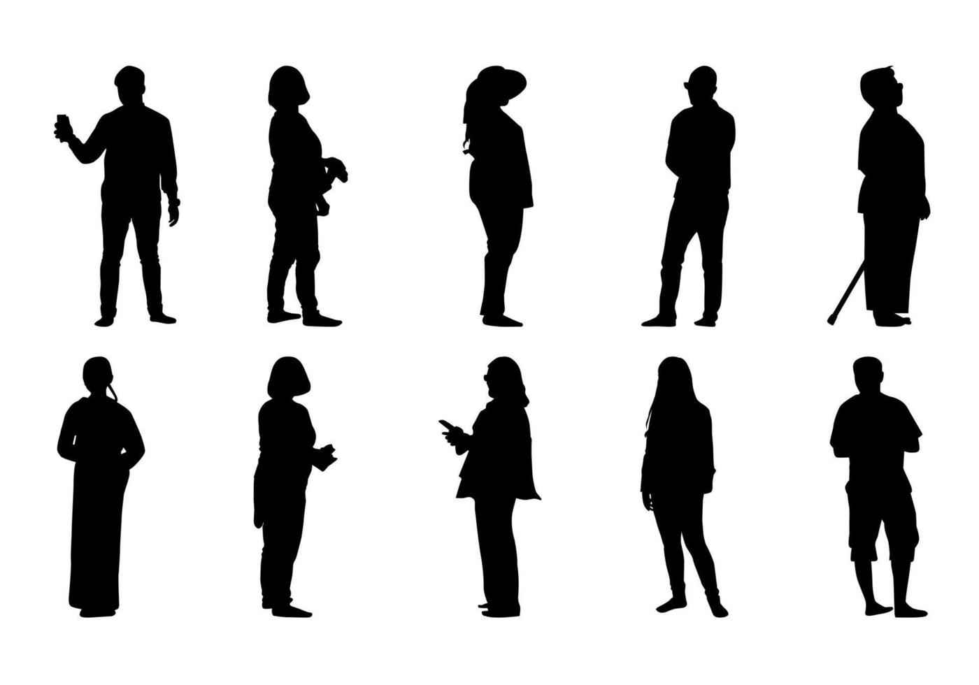 silhouette de personnes debout, ensemble d'hommes et de femmes de style de vie vectoriel