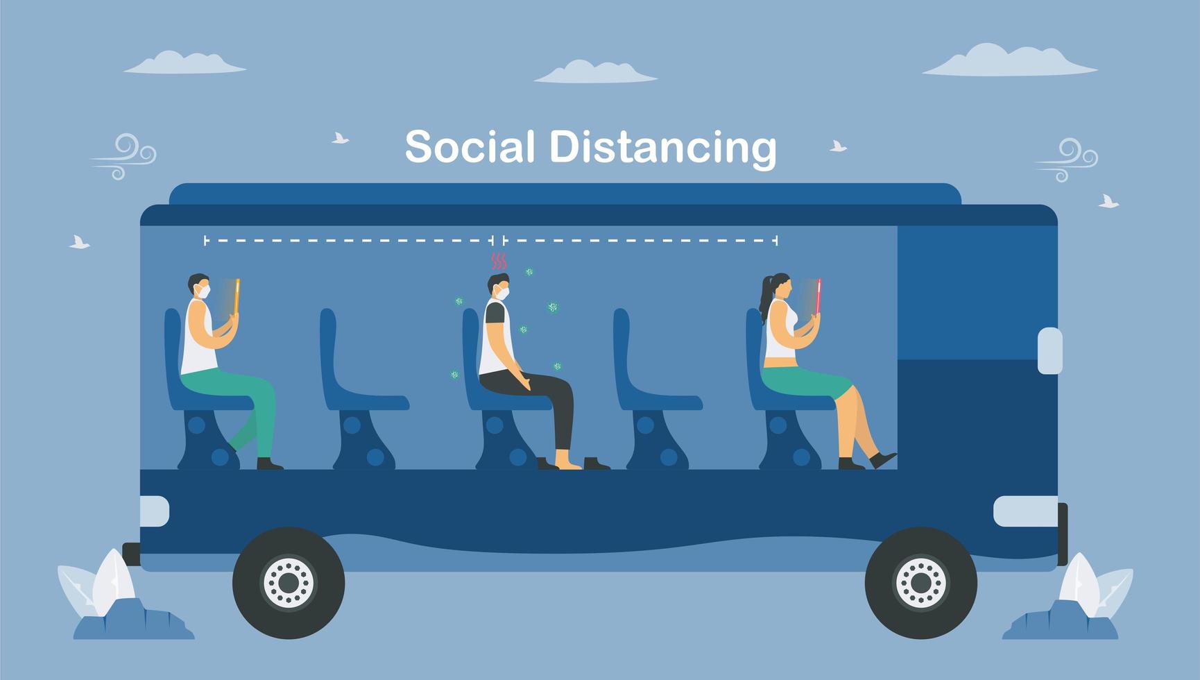 distance sociale sur les transports publics vecteur