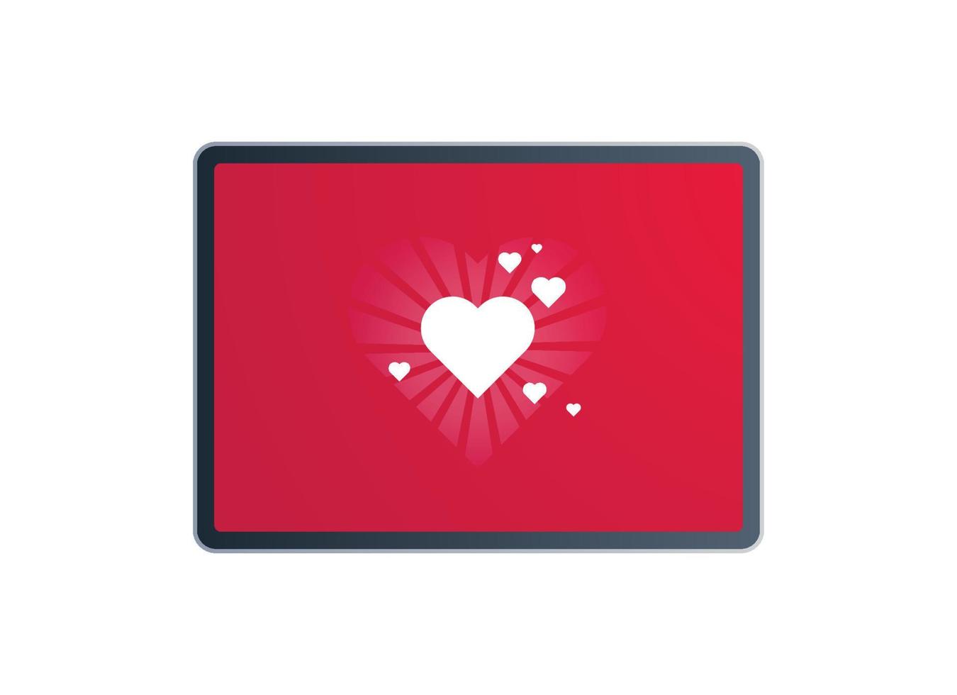 coeur sur tablet pc et illustration vectorielle plane symbole romantique. vecteur