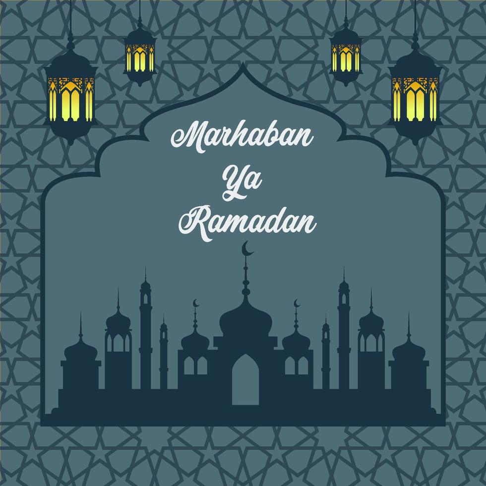 affiche du ramadan avec silhouette de la mosquée et motif d'étoile vecteur