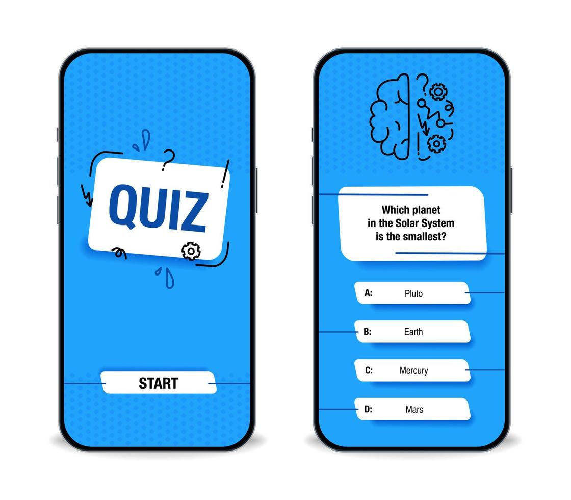 le modèle de l'interface de l'application mobile pour le quiz sur fond bleu. test, examen, questions et réponses pour une émission de télévision. illustration vectorielle d'eps10 vecteur