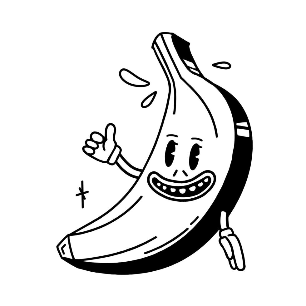 banane est un personnage de dessin animé rétro des années 30. illustration vectorielle de sourire comique vintage vecteur