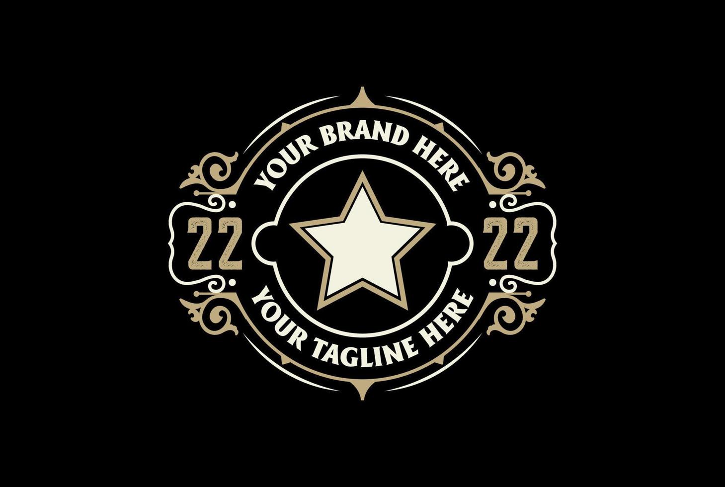 vecteur de conception de logo d'étiquette de timbre d'emblème d'insigne d'étoile vintage