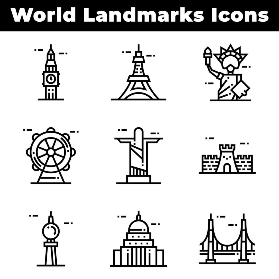 icônes de point de repère mondial, y compris la tour eiffel vecteur