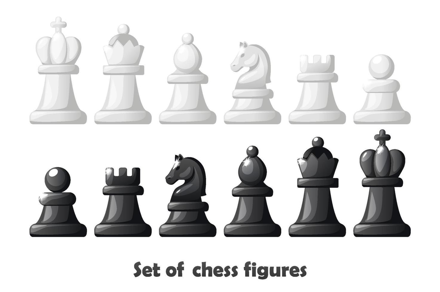 figures d'échecs pour le jeu de plateau de stratégie d'échecs. vecteur, noir blanc, ensemble, échecs, figures vecteur