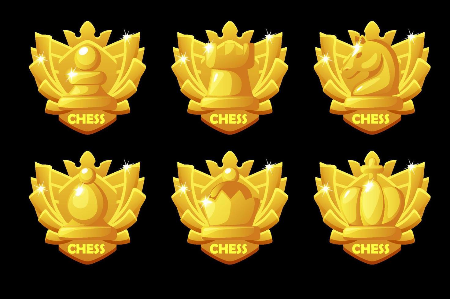 récompenses d'échecs de rang de jeu, jeu de société de stratégie d'échecs d'icônes d'or. symbole de vecteur