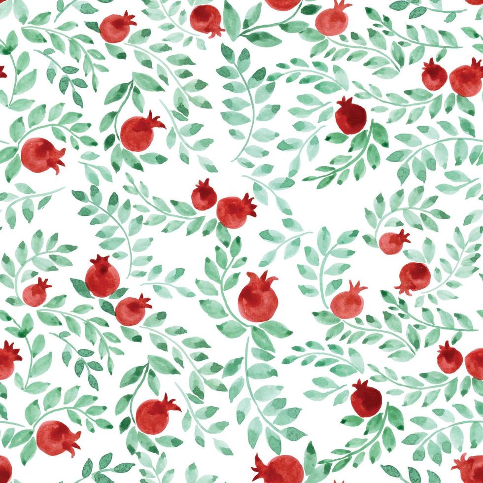 modèle sans couture avec des feuilles d'aquarelle et des fruits de grenade. motif botanique abstrait de style vintage, provence. conception pour tissu, textile, papier peint, papier d'emballage vecteur