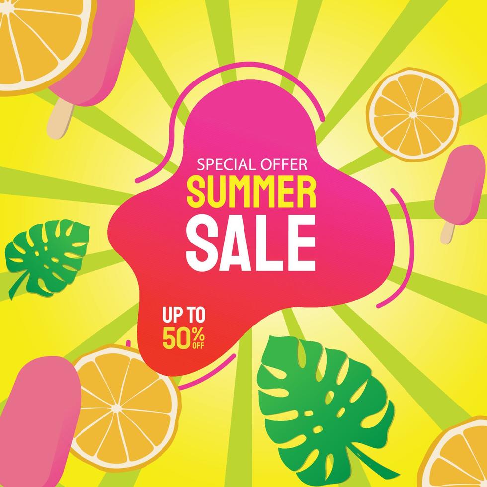 illustration vectorielle de vente d'été bannière. glace au citron et feuille sur fond. vecteur