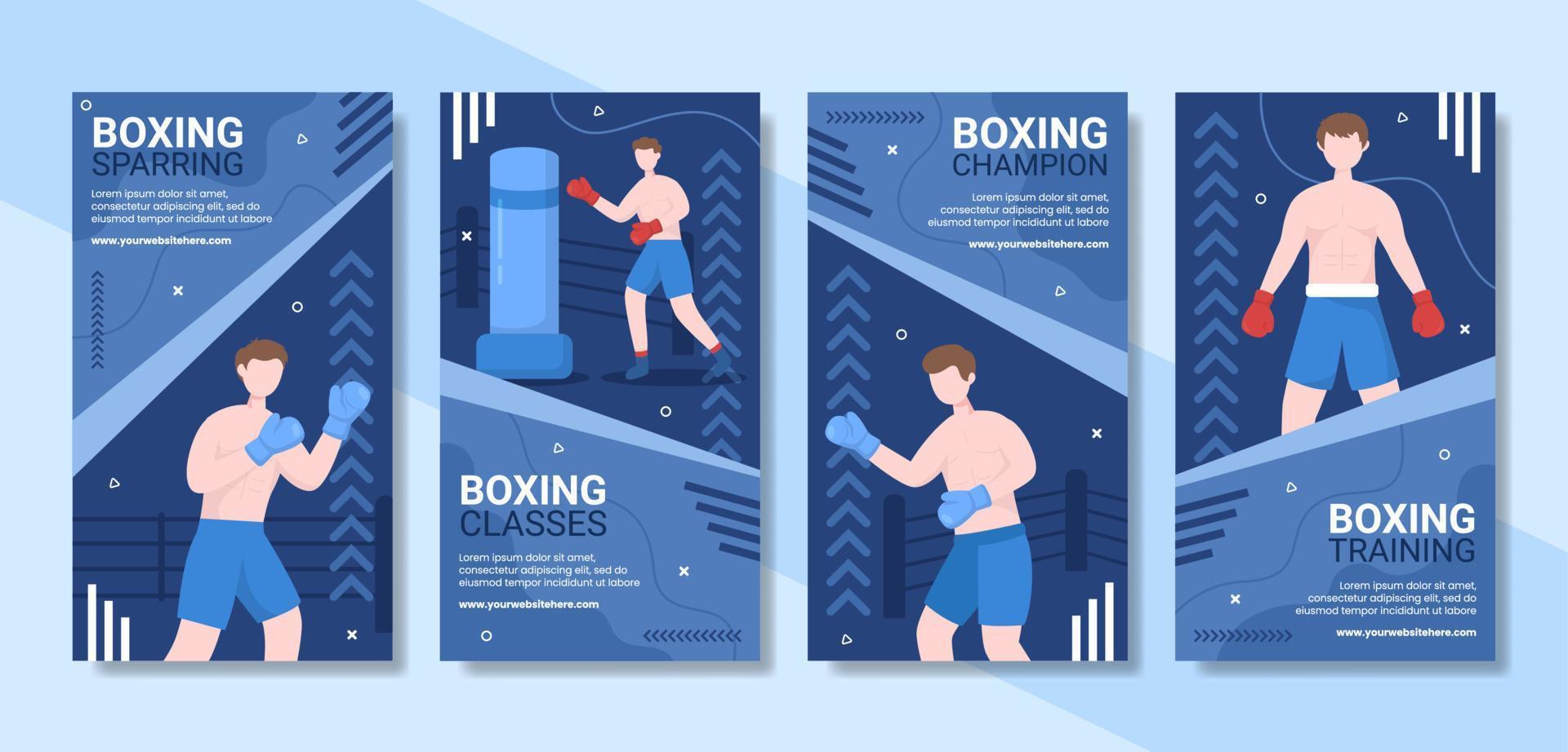 boxe professionnelle sport médias sociaux histoires modèle dessin animé fond illustration vectorielle vecteur