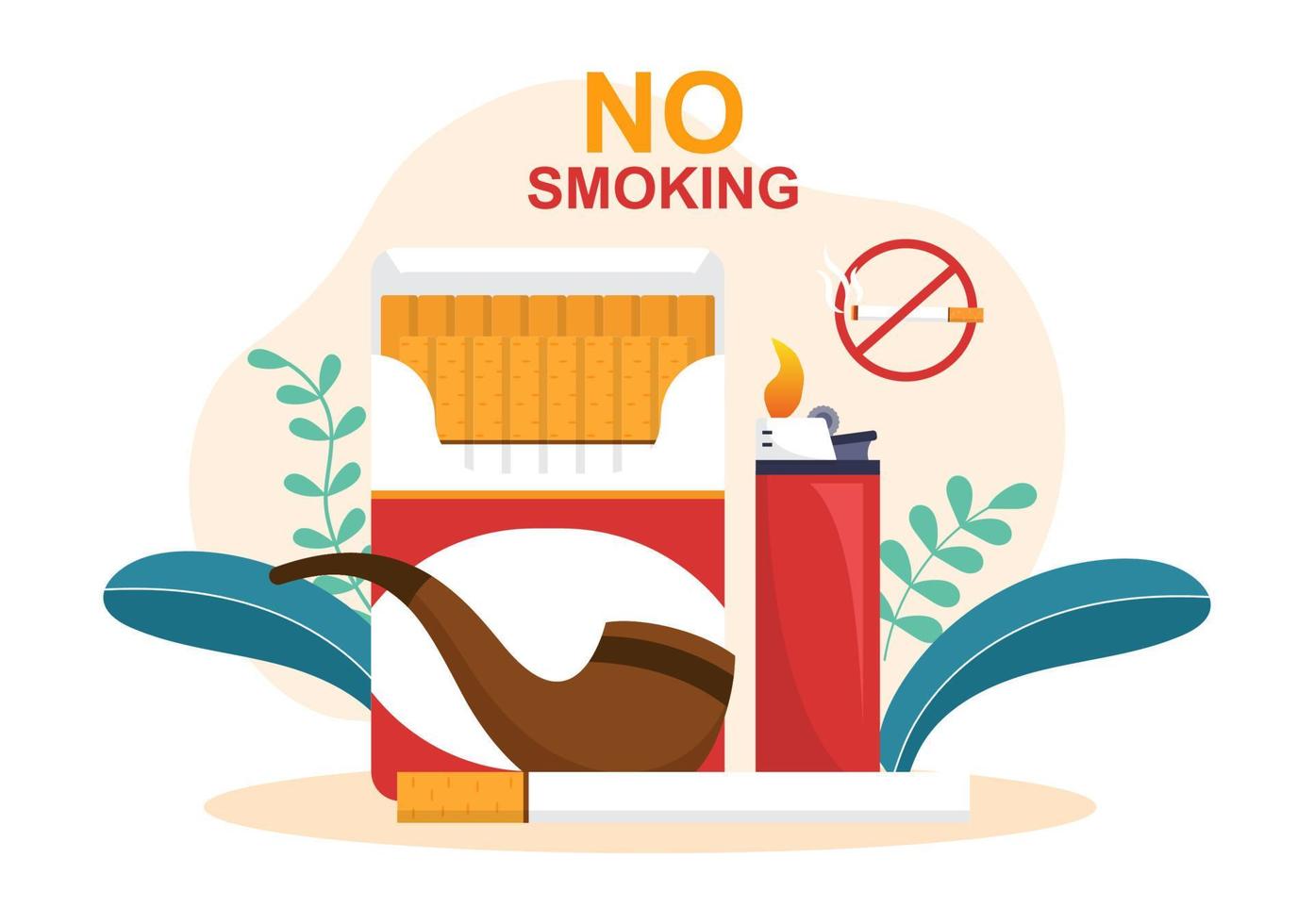 arrêter de fumer ou pas de cigarettes pour lutter contre les mauvaises habitudes de fumeur, médical et comme alerte précoce en illustration de dessin animé plat vecteur