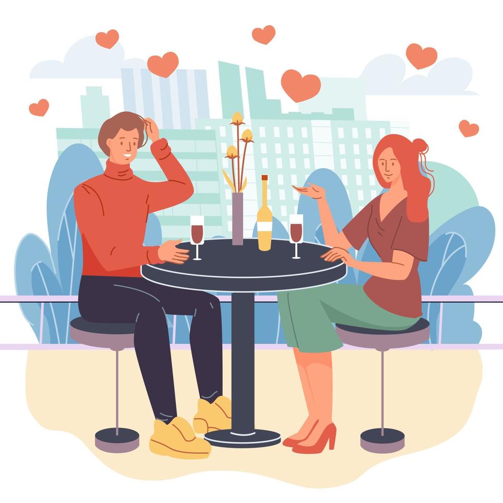 personnages de dessins animés plats amoureux couple rendez-vous romantique, illustration vectorielle vecteur