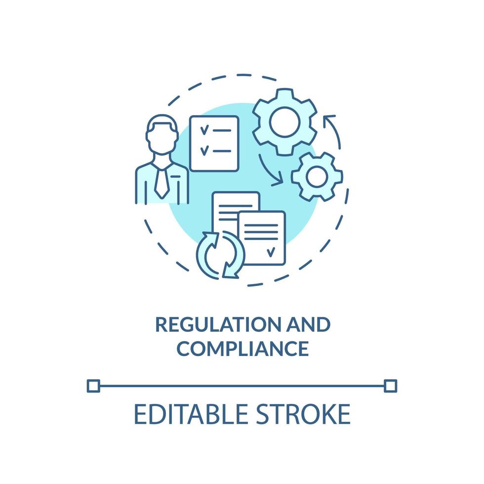 icône de concept turquoise de réglementation et de conformité. illustration de ligne mince d'idée abstraite de défi d'affaires. dessin de contour isolé. trait modifiable. vecteur
