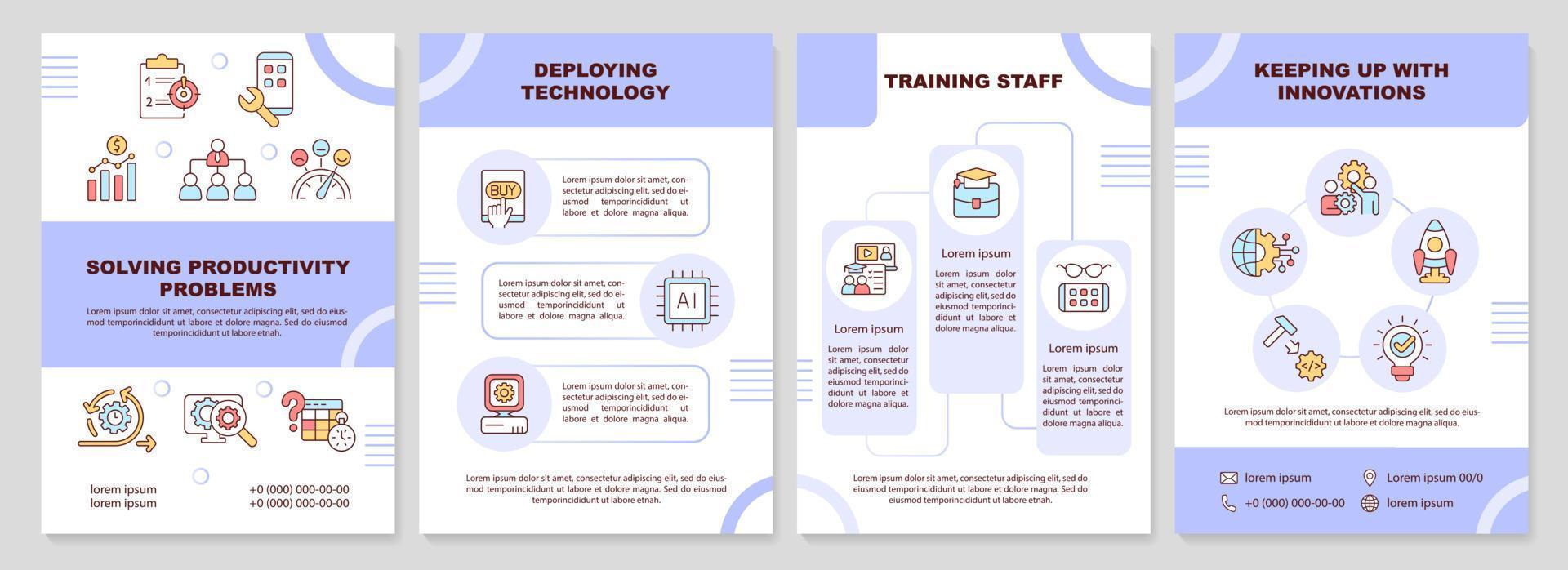 modèle de brochure violet de gestion des problèmes des employés. personnel de formation. conception de dépliant avec des icônes linéaires. 4 mises en page vectorielles pour la présentation, les rapports annuels. vecteur