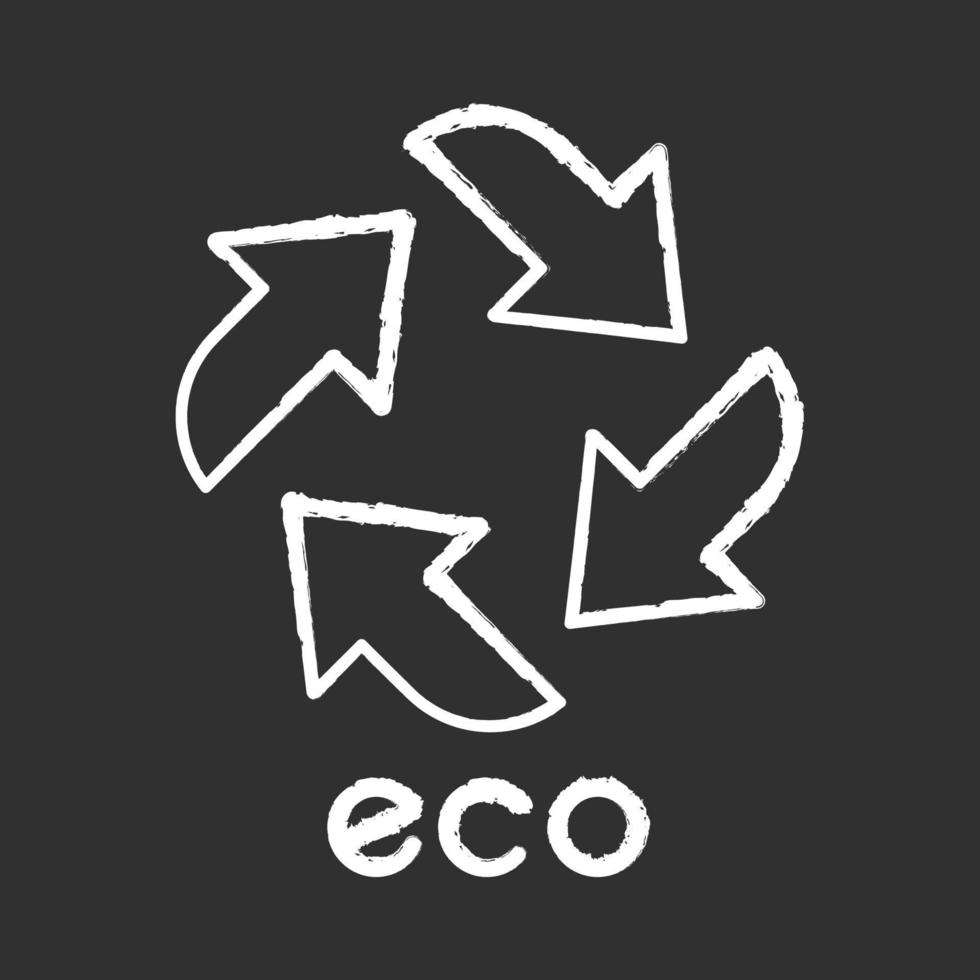 icône de craie eco label. quatre flèches droites. symbole de recyclage. énergie alternative. autocollant de protection de l'environnement. produit chimique respectueux de l'environnement. cosmétiques bio. illustration de tableau vectoriel isolé