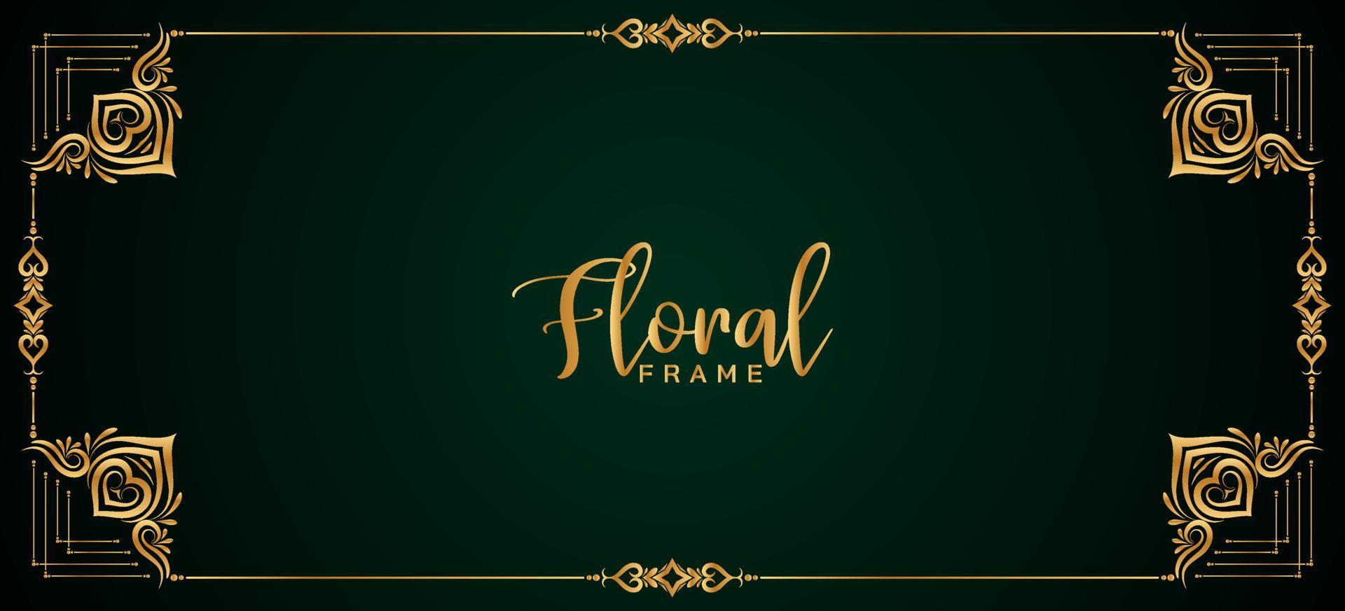 bordure de cadre floral doré élégant conception de bannière vert foncé vecteur