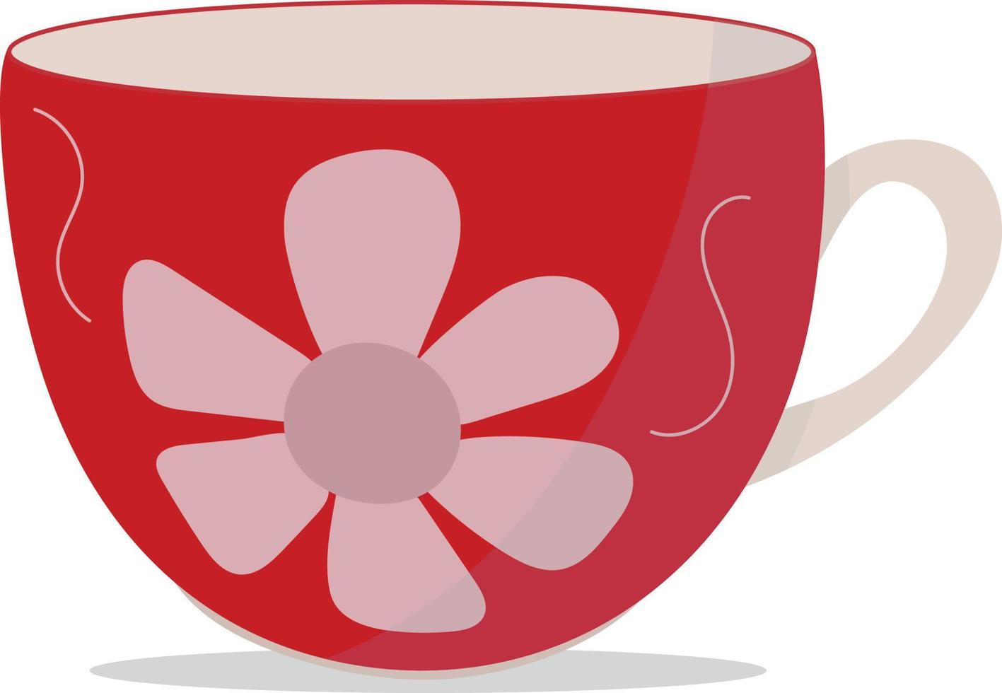 tasse à thé rouge avec fleur rose. pour cafés et restaurants. décoration des menus. style plat. vecteur. vecteur