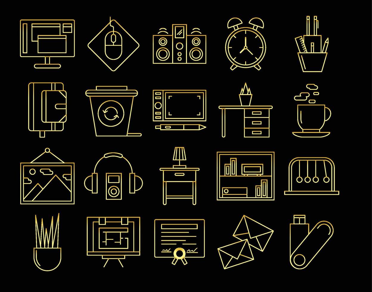 ensemble d'icônes d'espace de travail d'or vecteur
