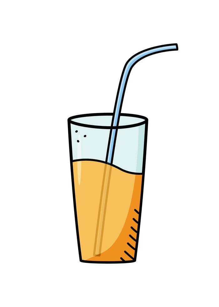 jus de verre doodle illustration vectorielle, boisson aux fruits froids, smoothie diététique. vecteur