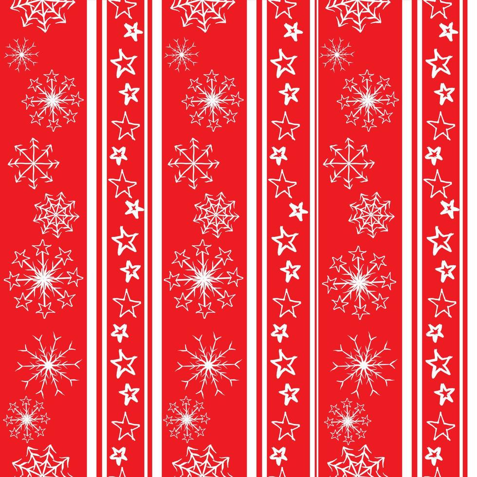 motif de noël vectorielle continue avec des rayures d'étoiles et de flocons de neige sur fond rouge. bonne impression pour le papier d'emballage et la conception d'emballages vecteur