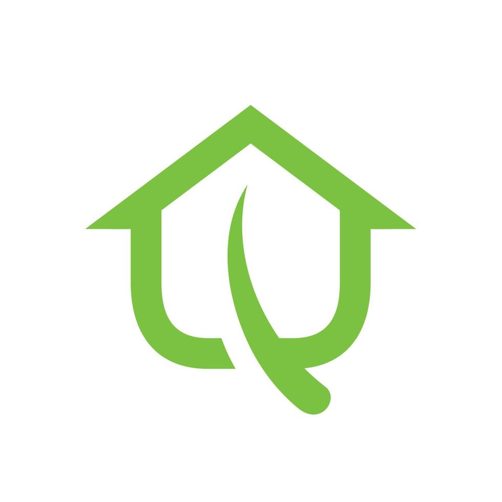 logo feuille de maison verte. modèle de logo propre et simple. vecteur