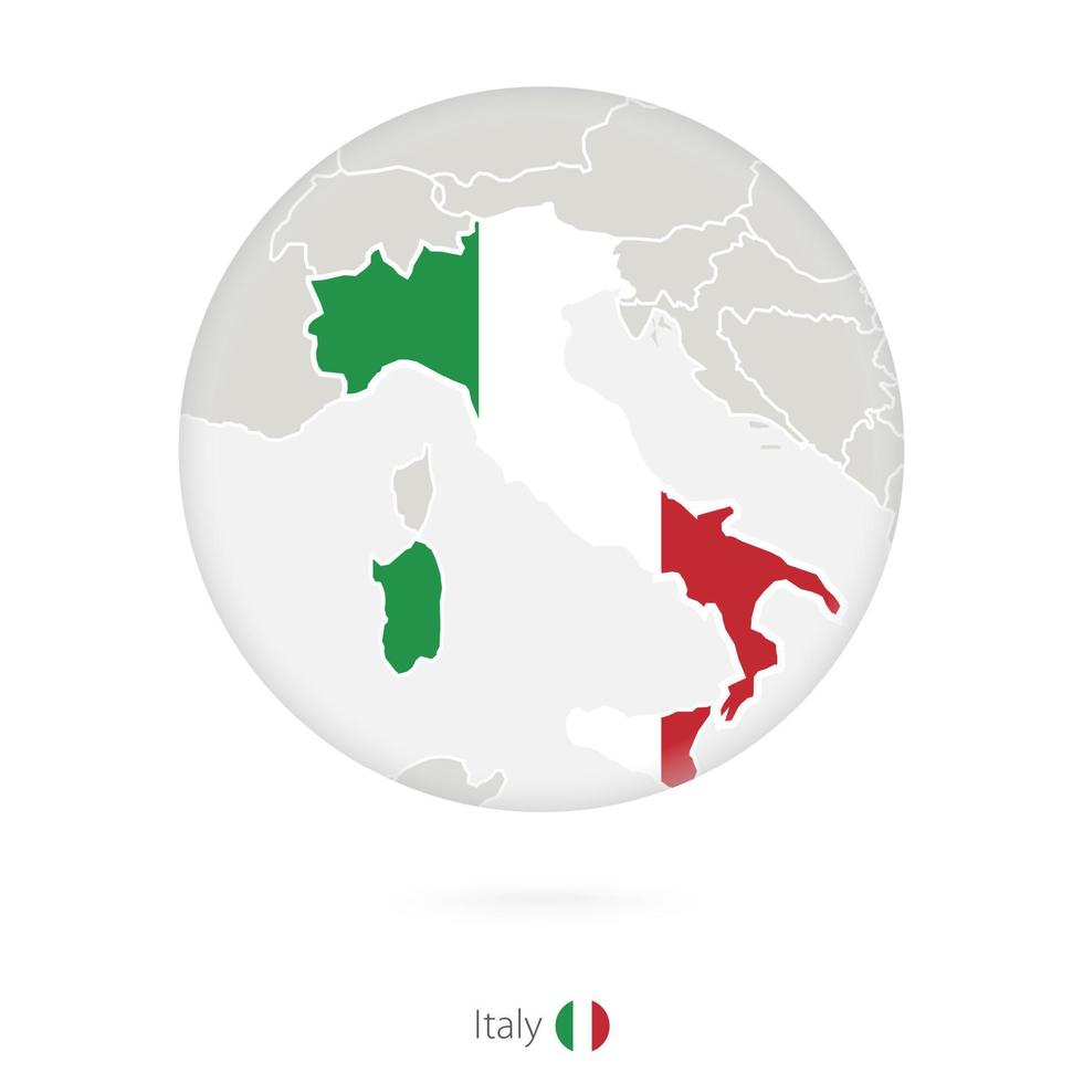 carte de l'italie et du drapeau national dans un cercle. vecteur