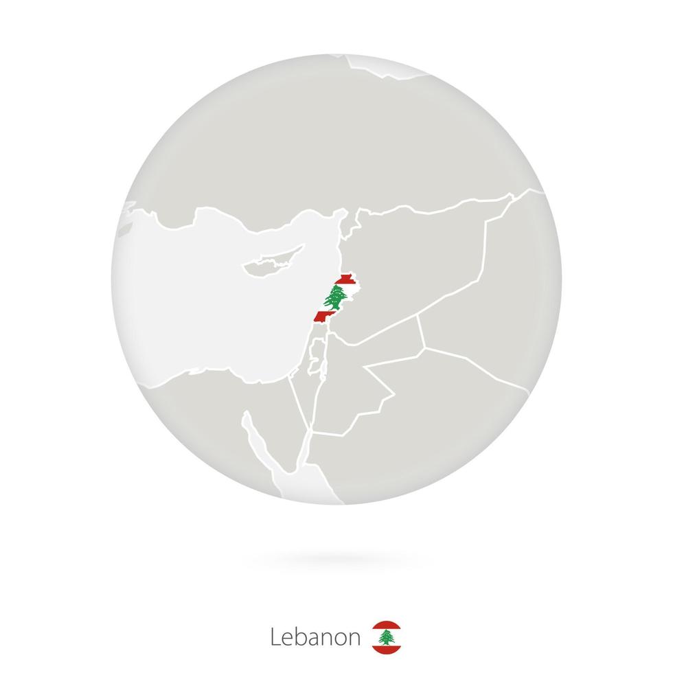 carte du liban et drapeau national dans un cercle. vecteur