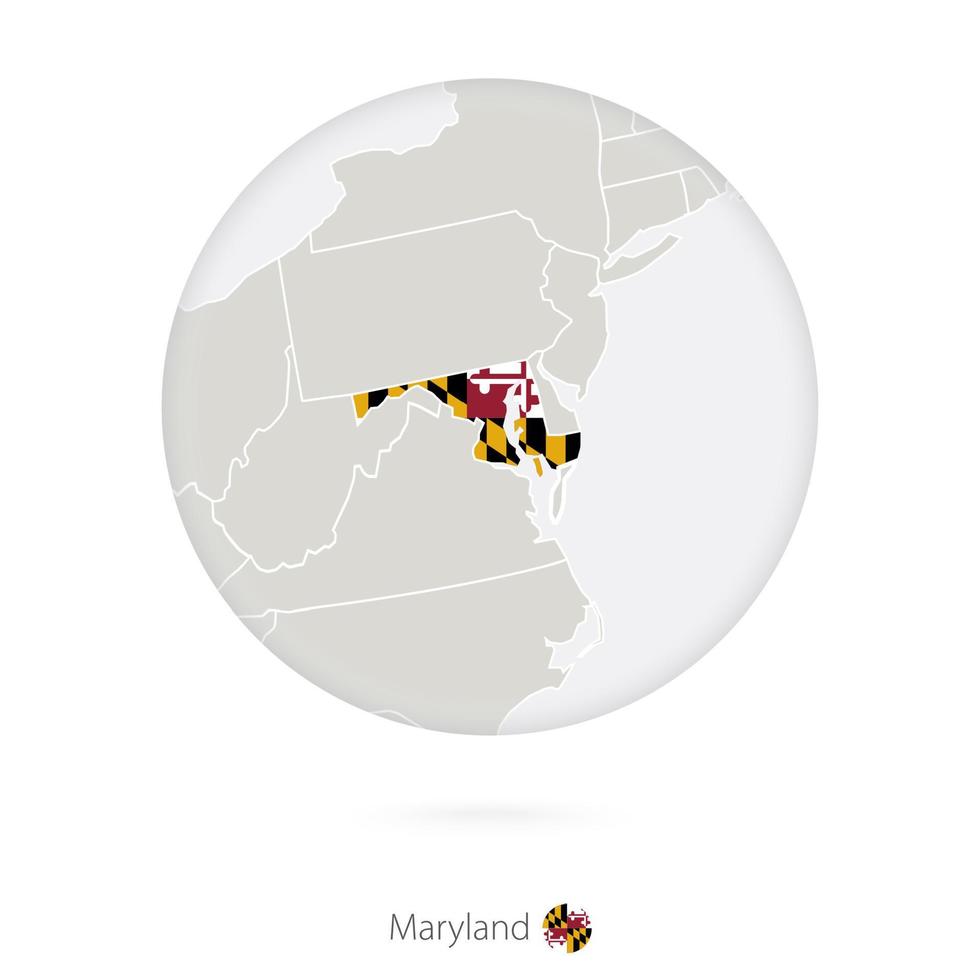 carte de l'état du maryland et drapeau dans un cercle. vecteur