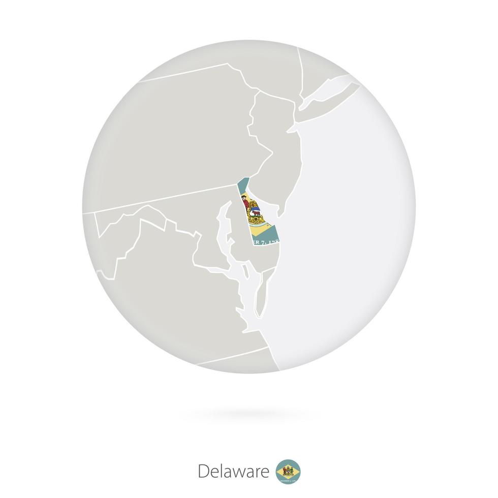 carte de l'état du delaware et drapeau dans un cercle. vecteur