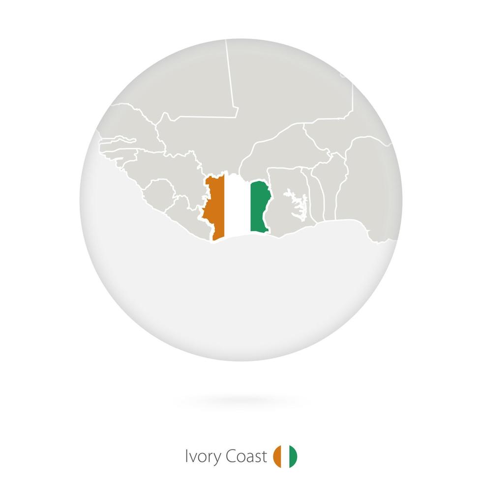 carte de la côte d'ivoire et drapeau national dans un cercle. vecteur