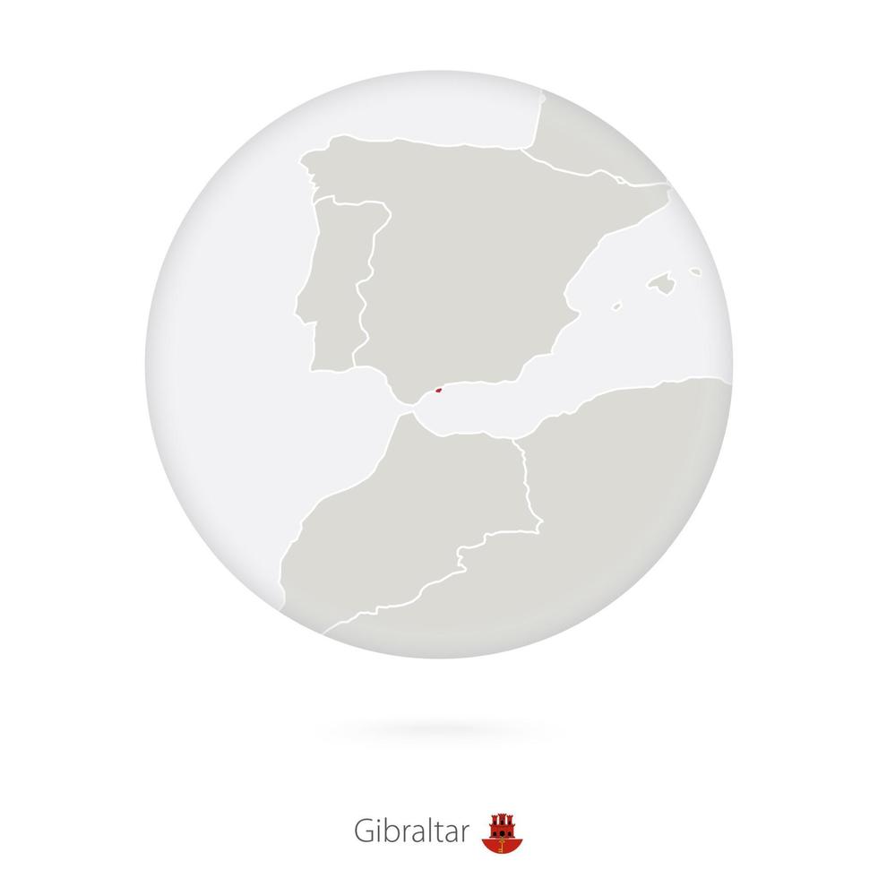 carte de gibraltar et drapeau national dans un cercle. vecteur