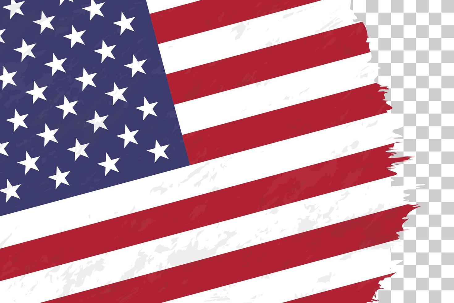 grunge abstrait horizontal brossé drapeau des états-unis sur une grille transparente. vecteur